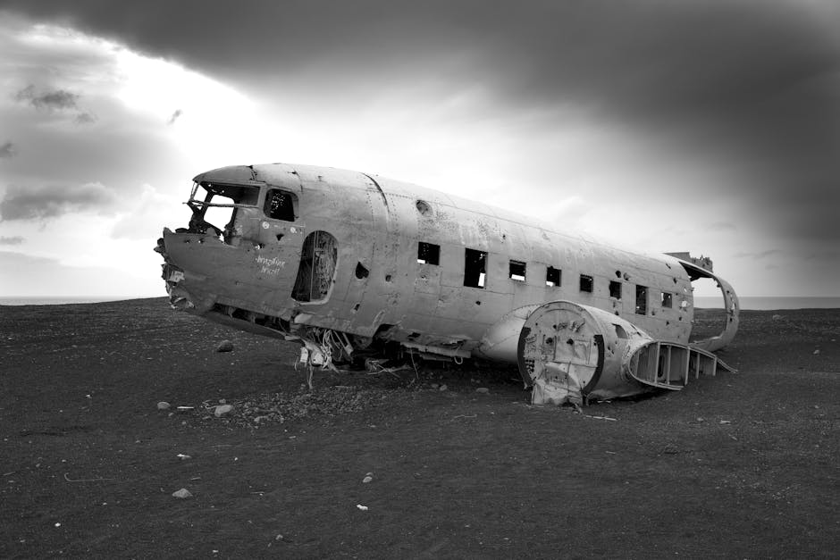 A grounded plane wreck in a desert landscape representing resilience
